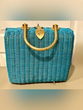 Vintage Turquoise Wicker Handbag